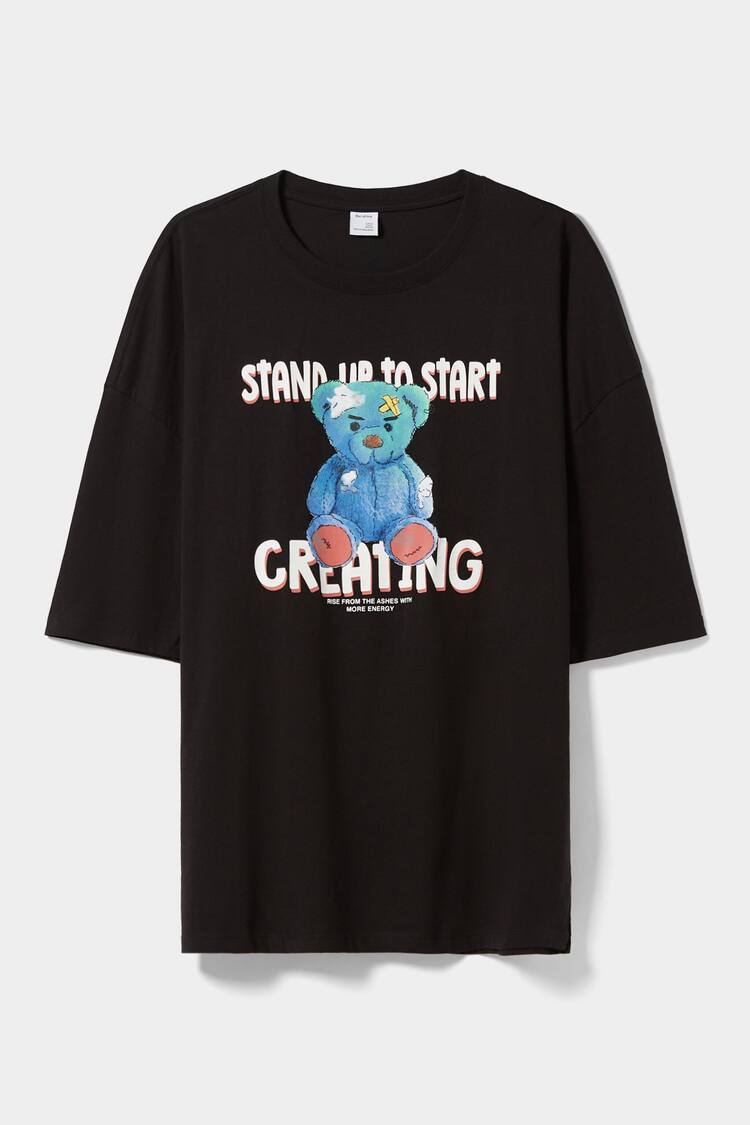 Short sleeve oversize T-shirt featuring bear print