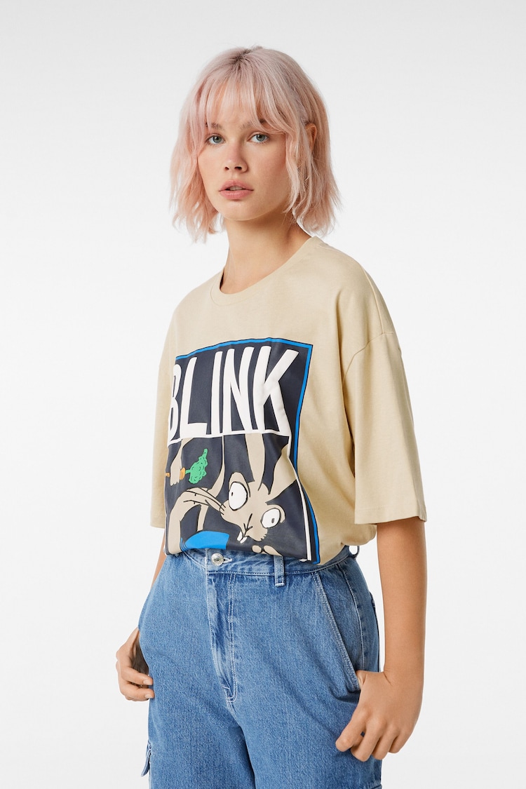 Blink 182 desenli kısa kollu oversize t-shirt