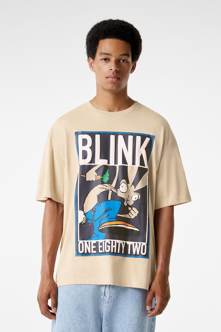 Oversized, kortærmet T-shirt med Blink 182-print
