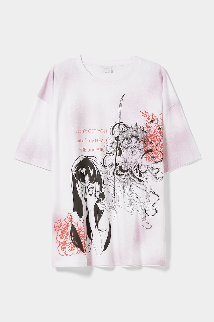 Anime desenli ekstra bol kısa kollu t-shirt