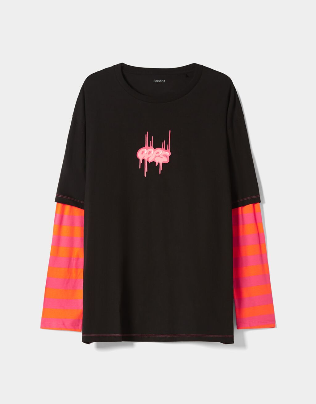 Oversize long sleeve T-shirt with a striped print on the sleeves