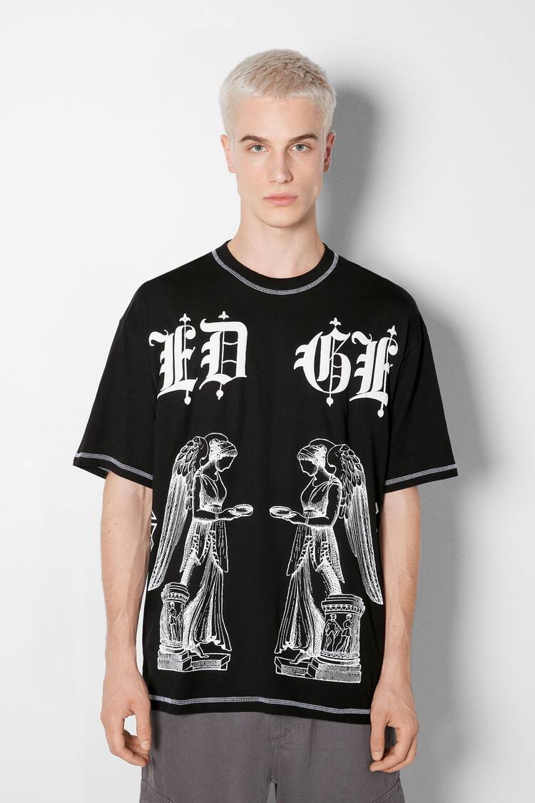 T-shirt de manga curta oversize boxy fit com estampado gótico