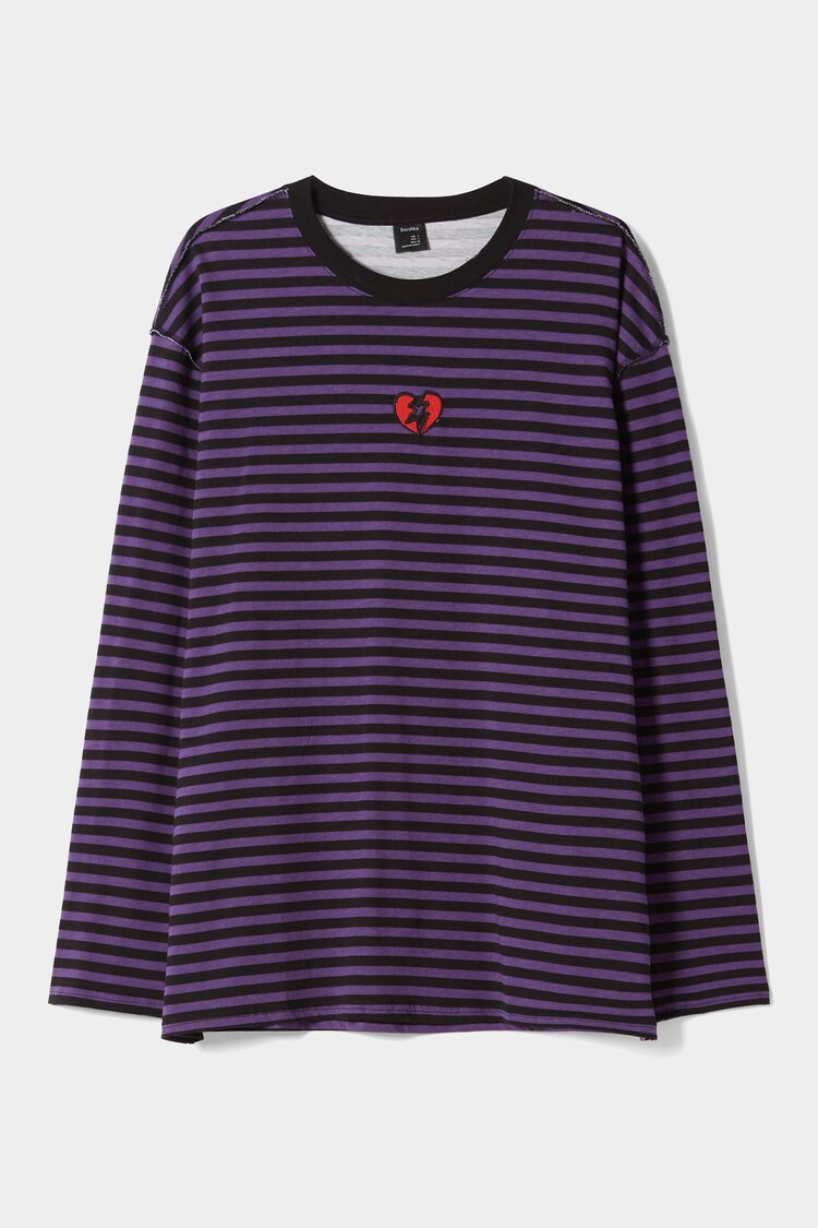Embroidered long sleeve striped T-shirt