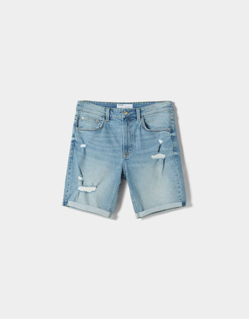 Ripped slim fit denim bermuda shorts Man Bershka