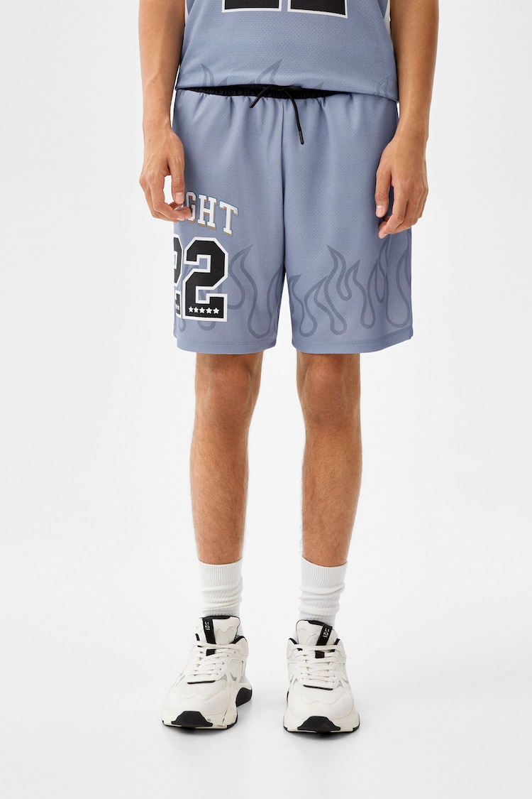 Flame print mesh basketball Bermuda shorts