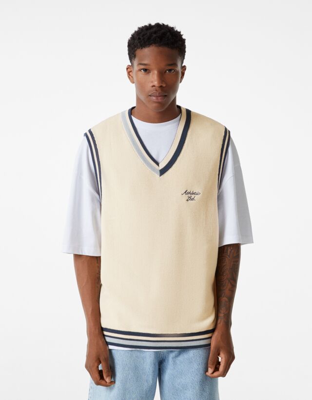 Embroidered knit polo collar vest - Man 