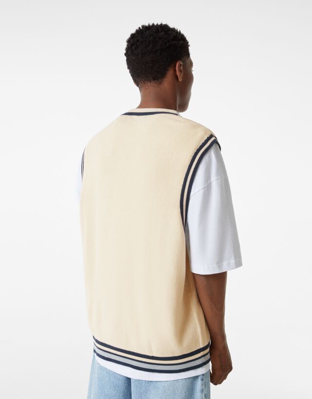 Embroidered knit polo collar vest - Man 
