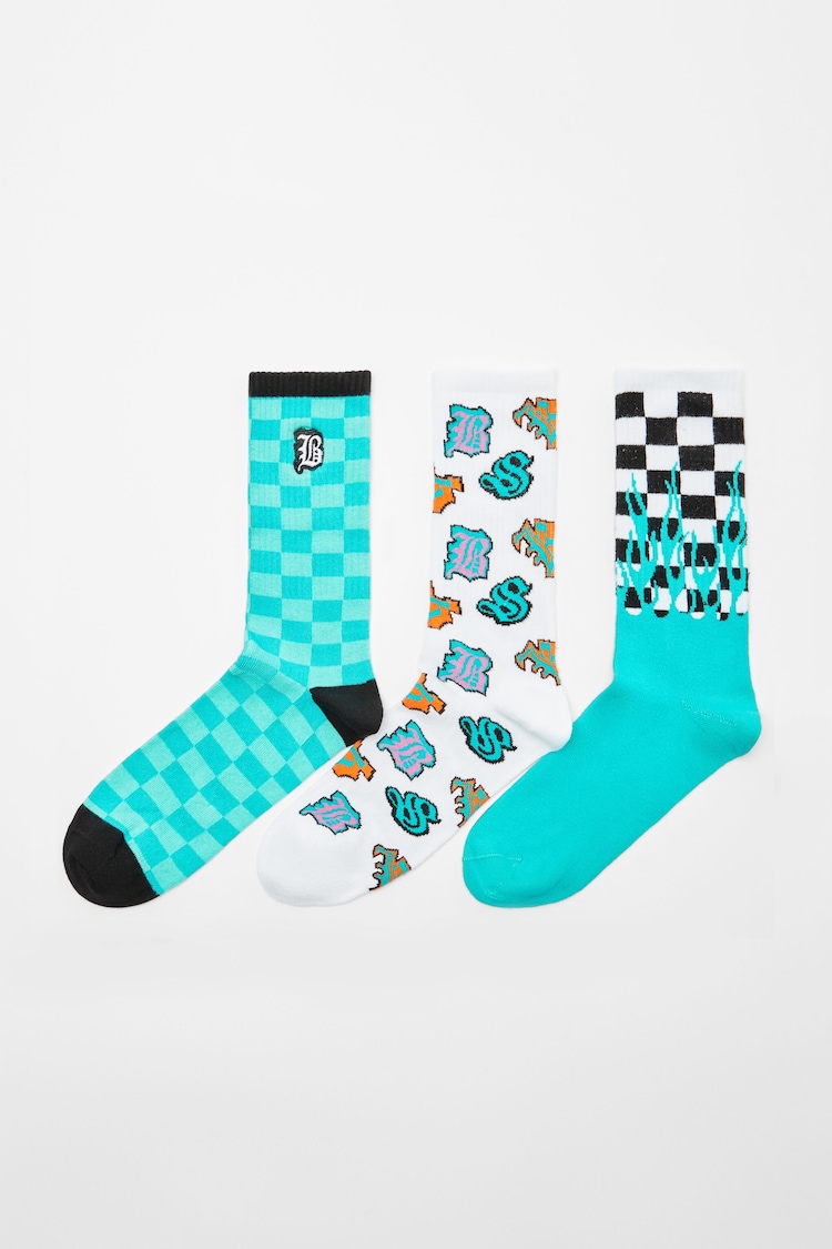 Set of 3 chequered print socks