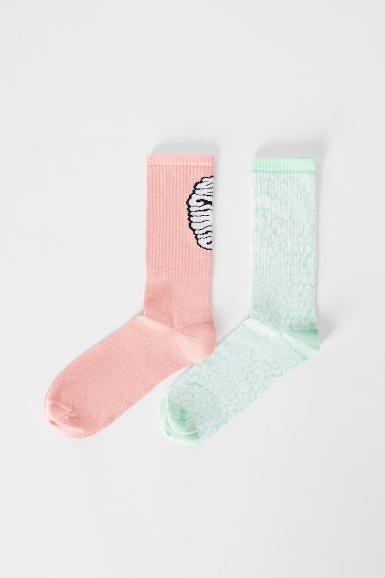 Sæt med 2 par sokker med print