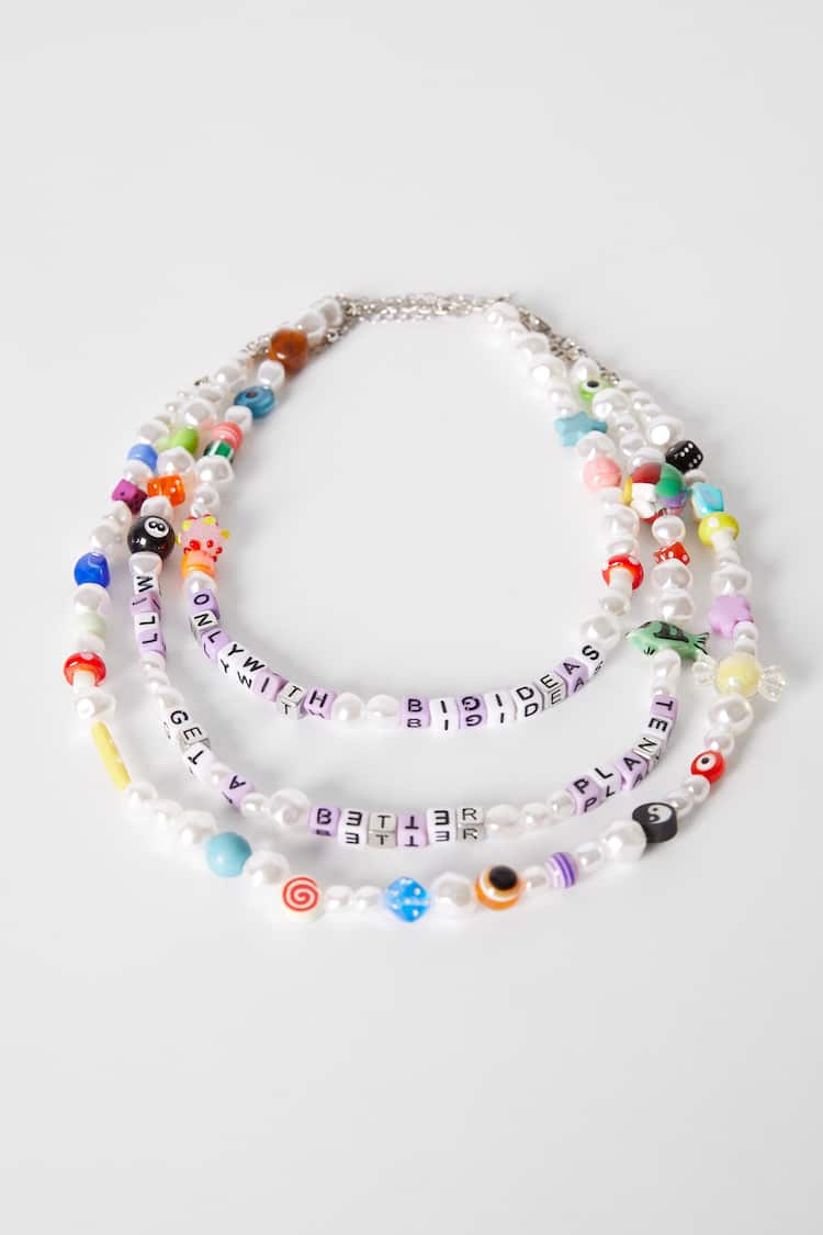 Beaded necklace with slogan