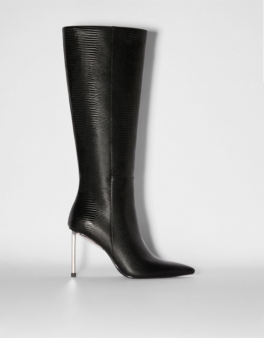 Embossed boots with stiletto heels
