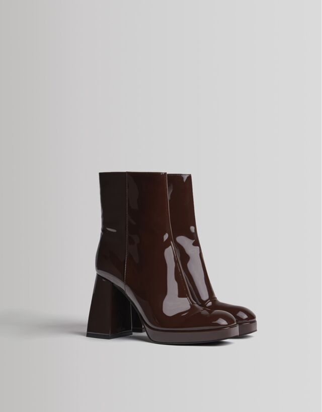 Faux patent leather platform booties Clearance