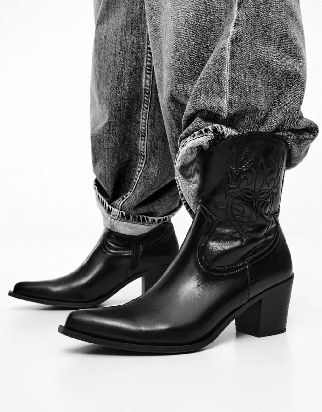 Cowboy high-heel ankle boots