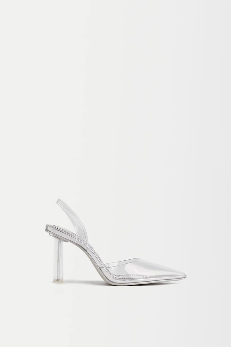 Vinyl heeled slingback shoes