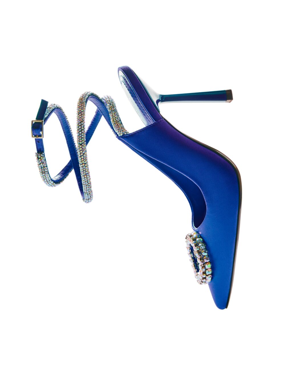 Rhinestone-encrusted heeled slingback shoes