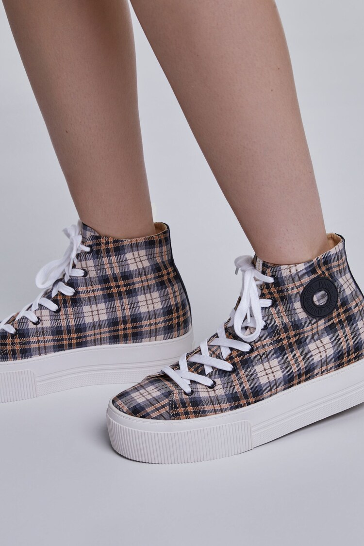 Checked platform high-top trainers