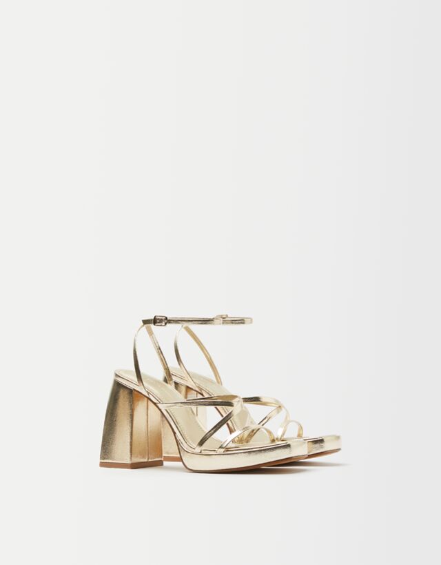 Sandalia tacón plataforma metalizada - Zapatos Muller | Bershka