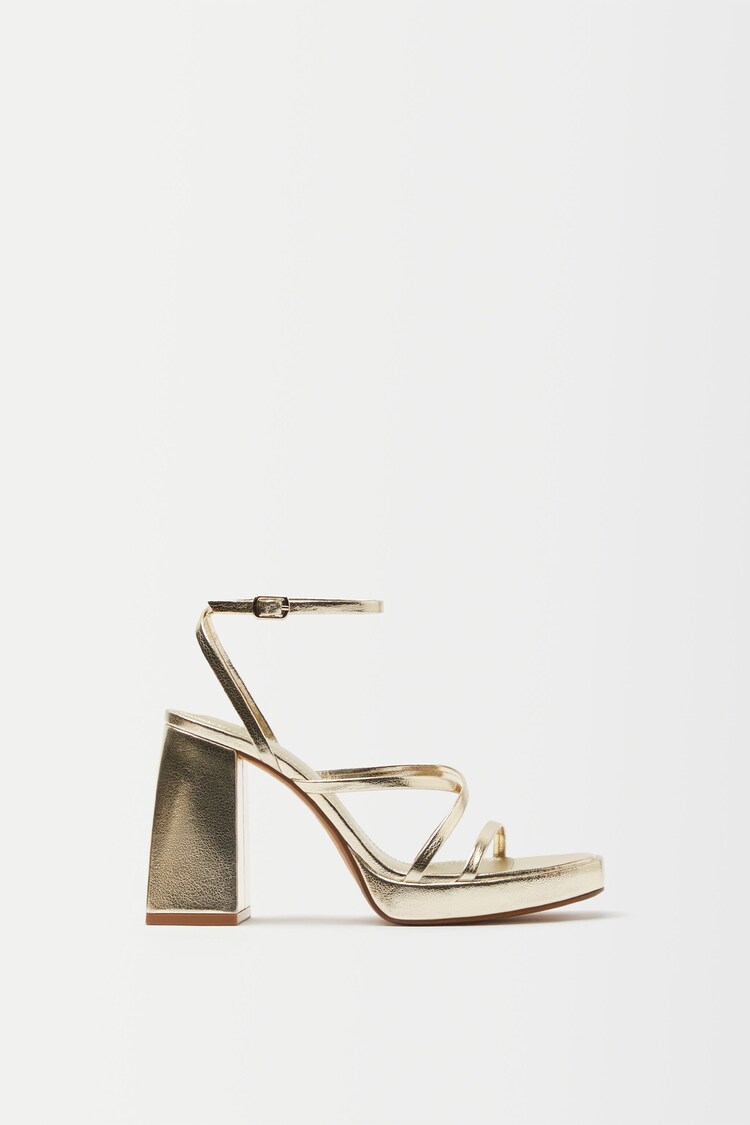 Metallic heeled platform sandals