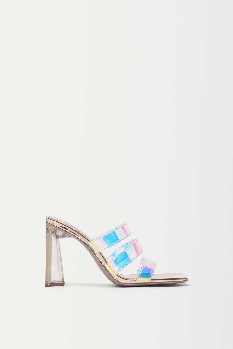 Vinyl iridescent sandals with methacrylate heels