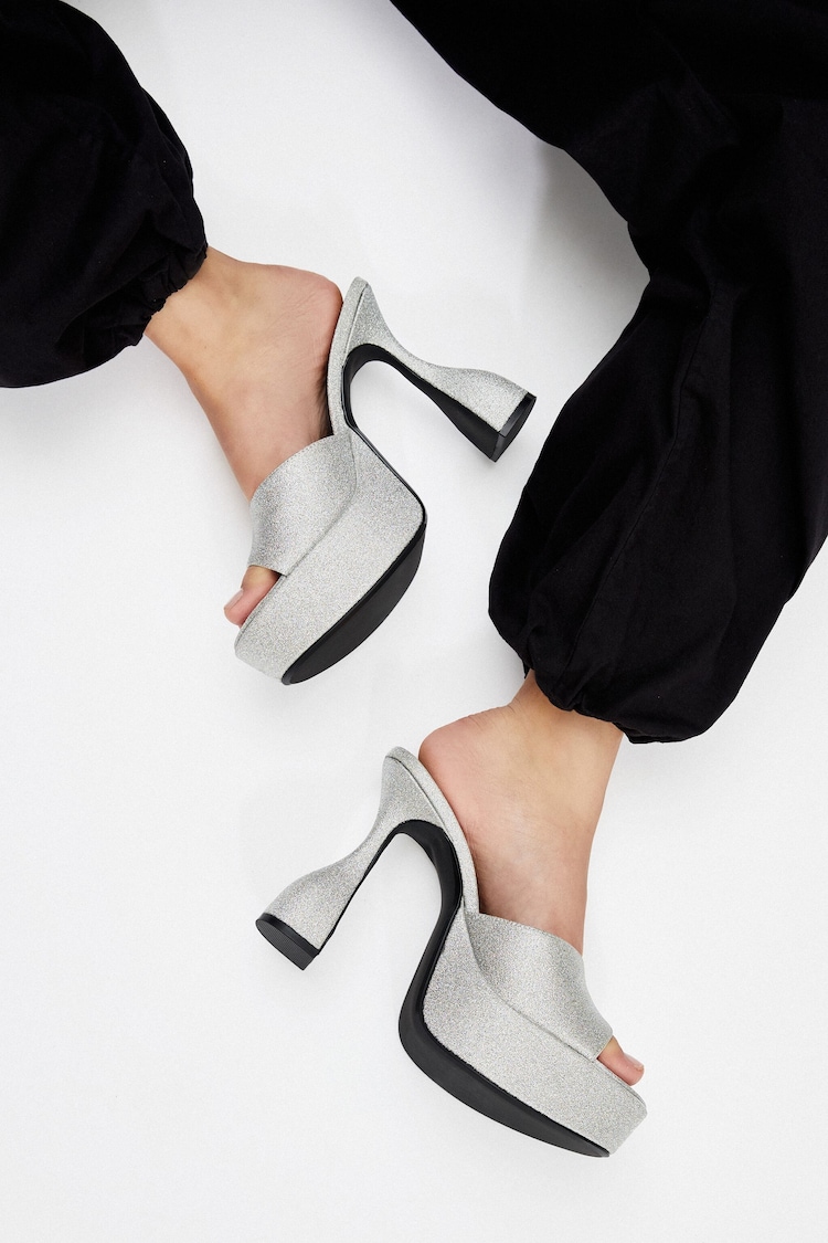 Glitter high-heel platform sandals