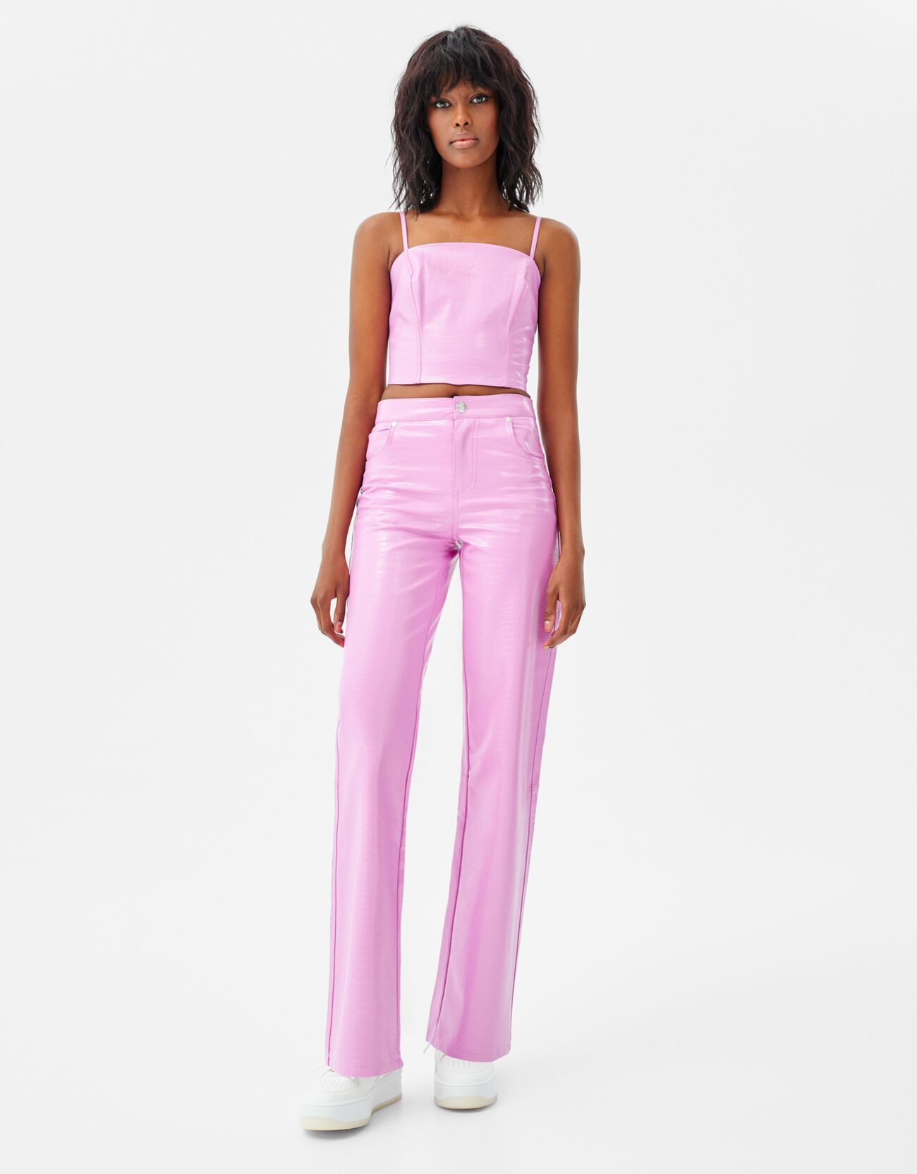 Faux Leather Top And Trousers Set T Shirts Woman Bershka