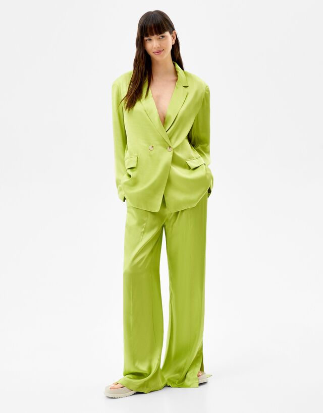 Set satijnen blazer en broek - Total look - Dames | Bershka