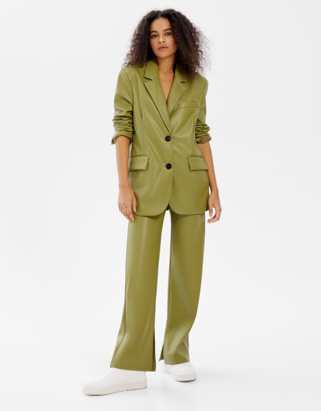 Khaki leather blazer