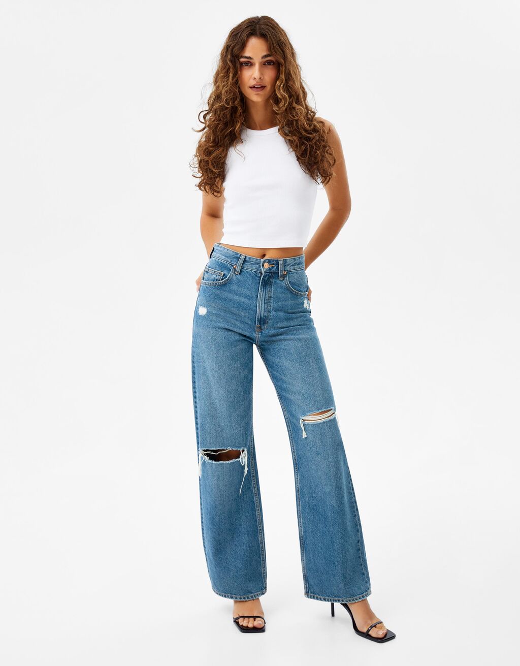 Jeans '90s wide leg strappati - Denim - Donna | Bershka