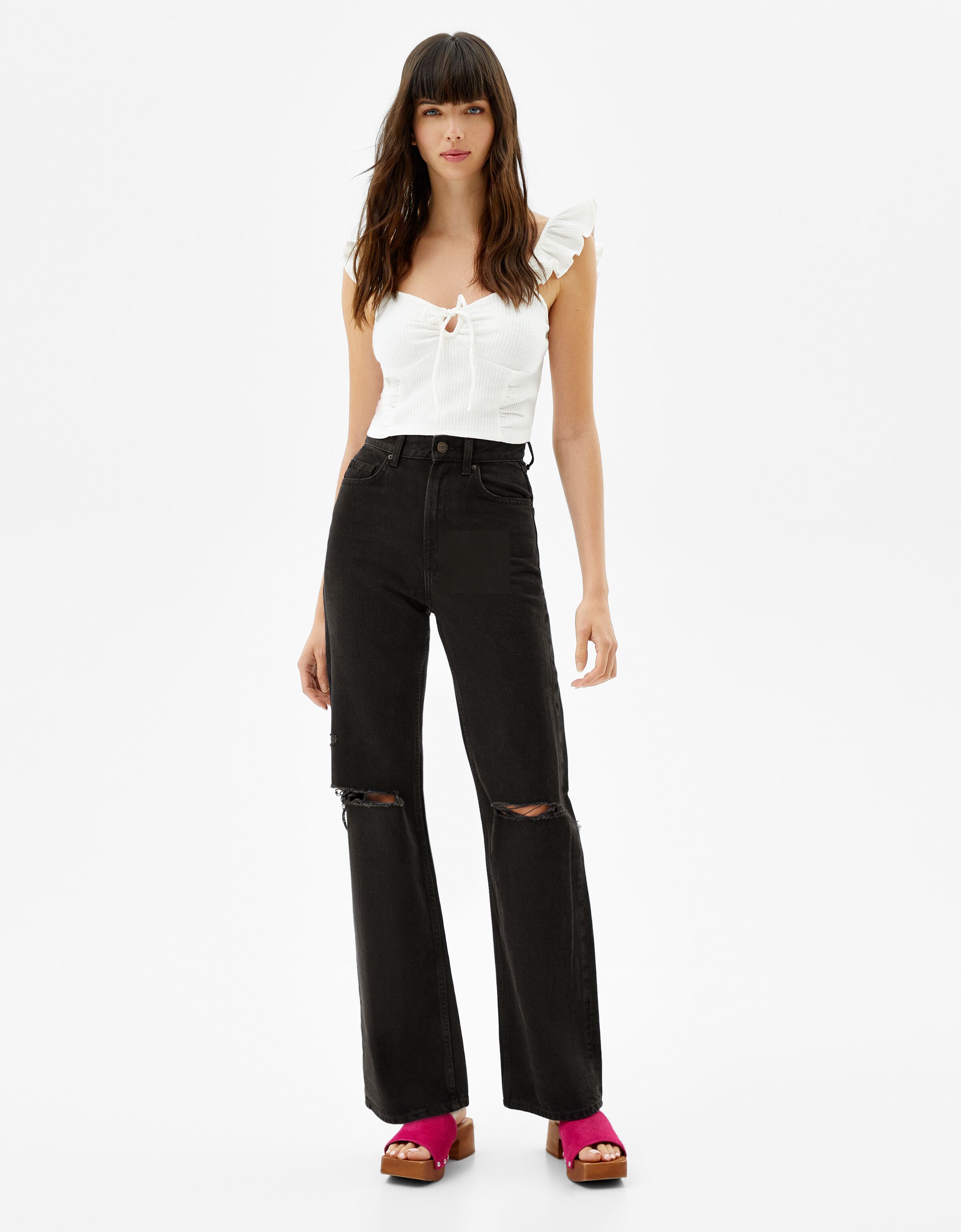 Ripped wide-leg '90s jeans - Woman | Bershka