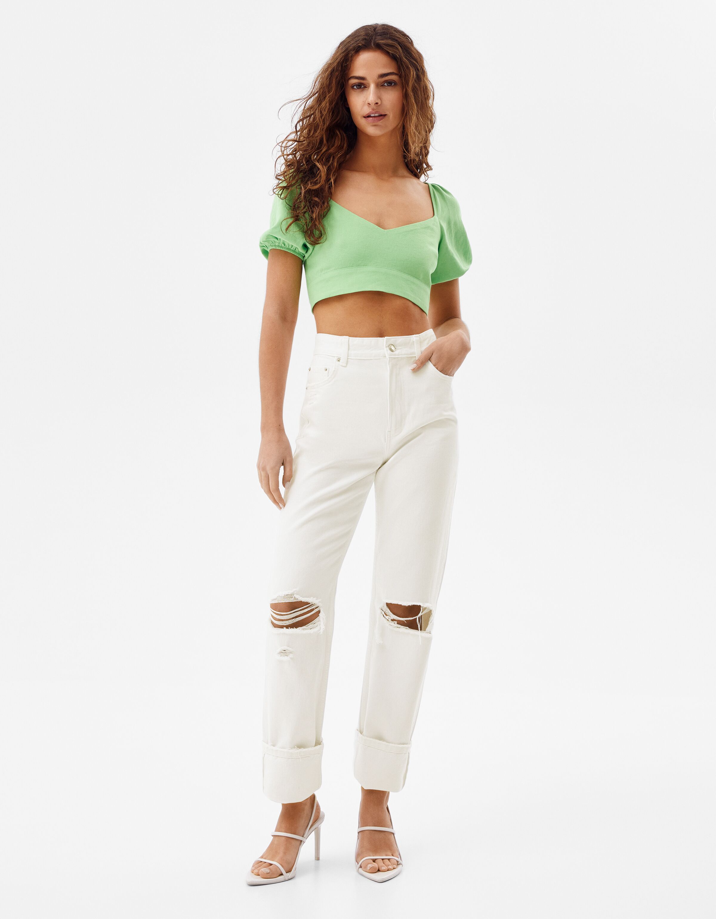 Straight fit high waist jeans - Woman | Bershka