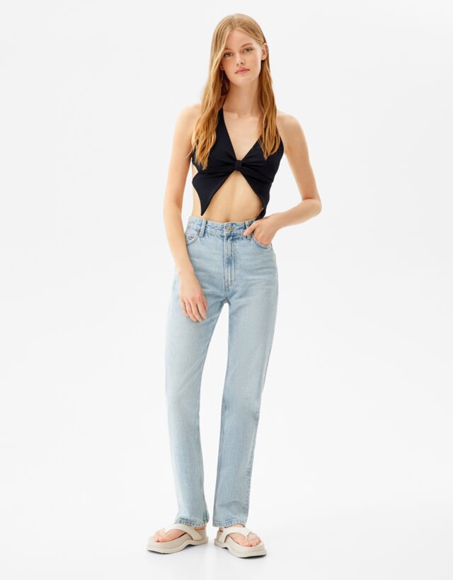 Recht model jeans met hoge taille - Denim - Dames | Bershka