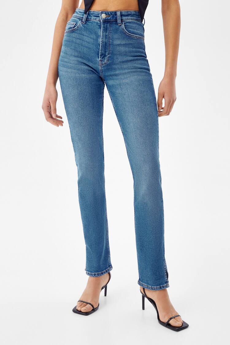 High waist skinny jeans with slit