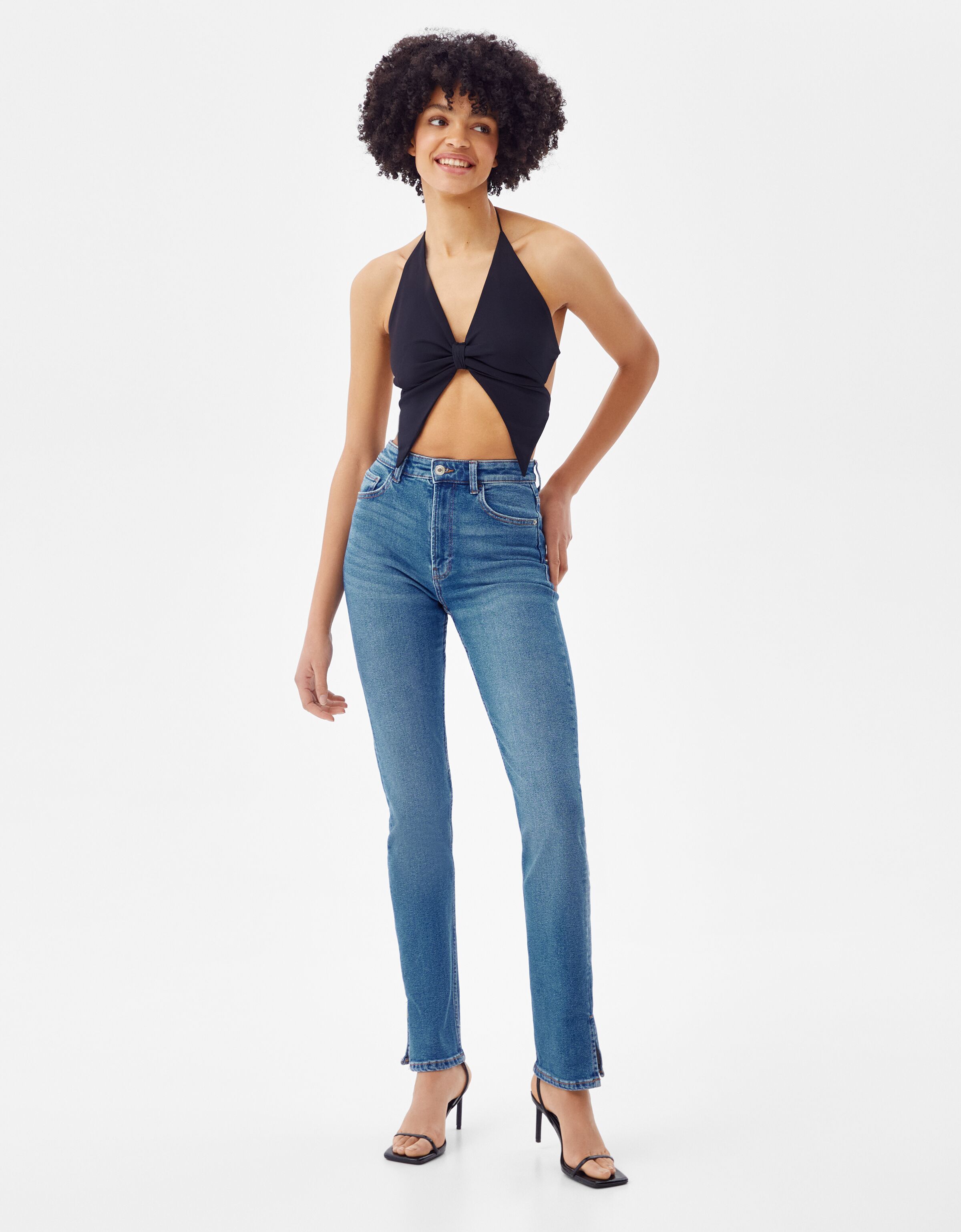 High waist skinny jeans with slit 