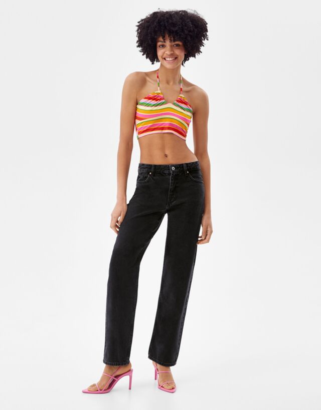 Low-rise loose straight fit jeans - Woman | Bershka