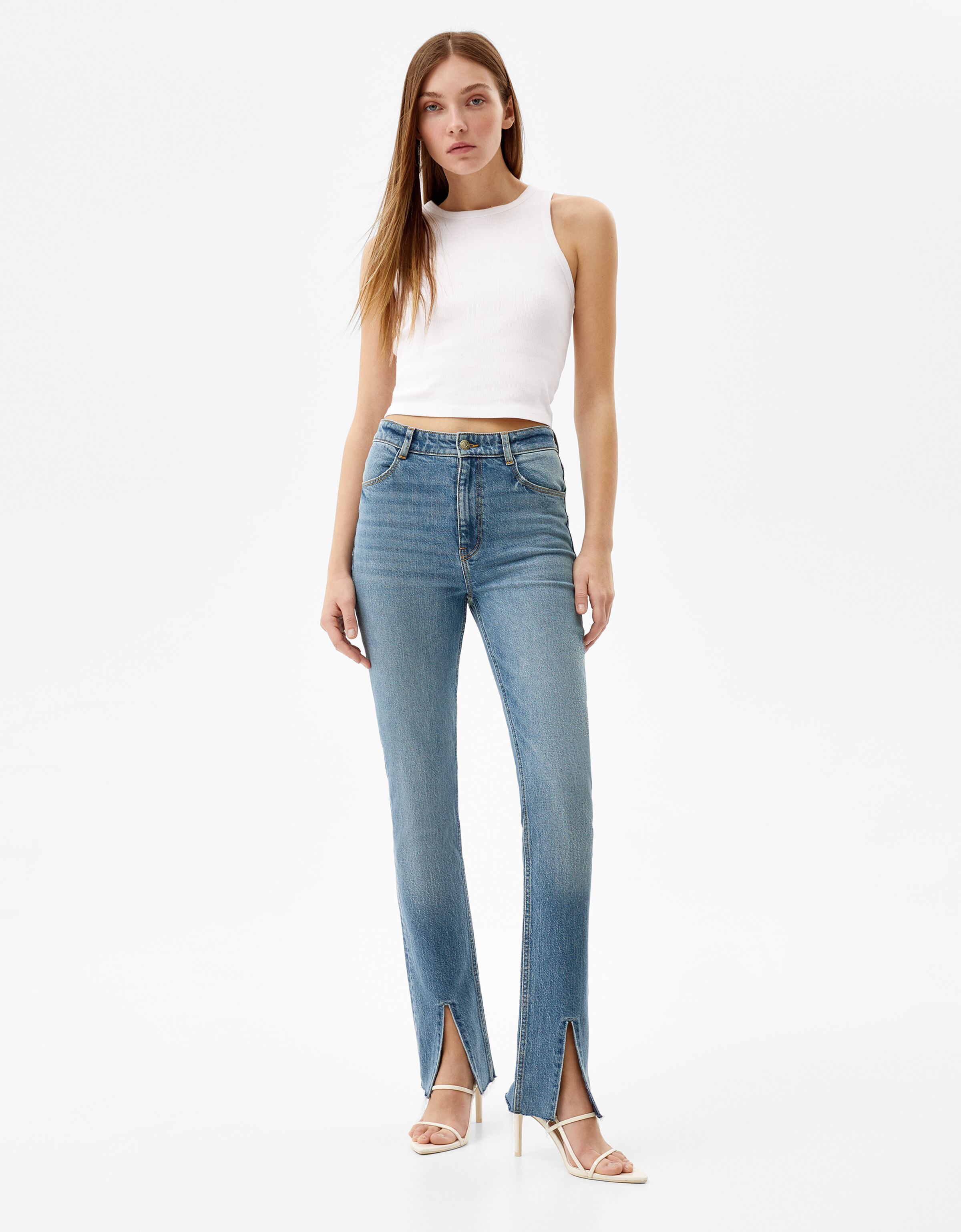 Straight fit jeans with front vent 