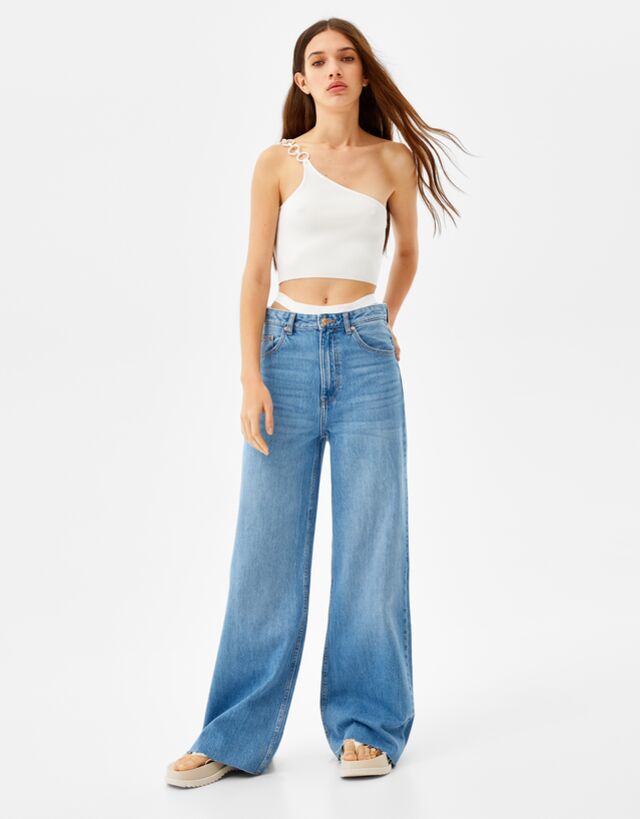 Mujer Jeans high waist wide leg Gris | Jeans Bershka \u003c Esperando a Christine
