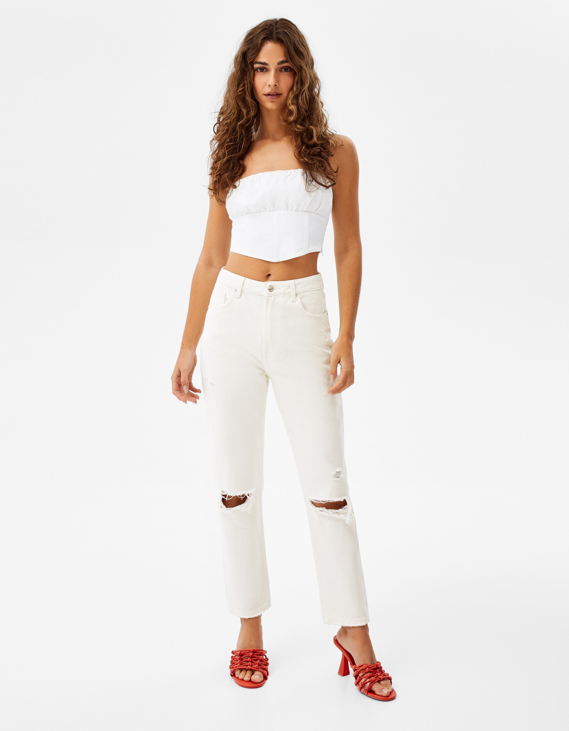 Ripped mom jeans - Denim - Woman | Bershka