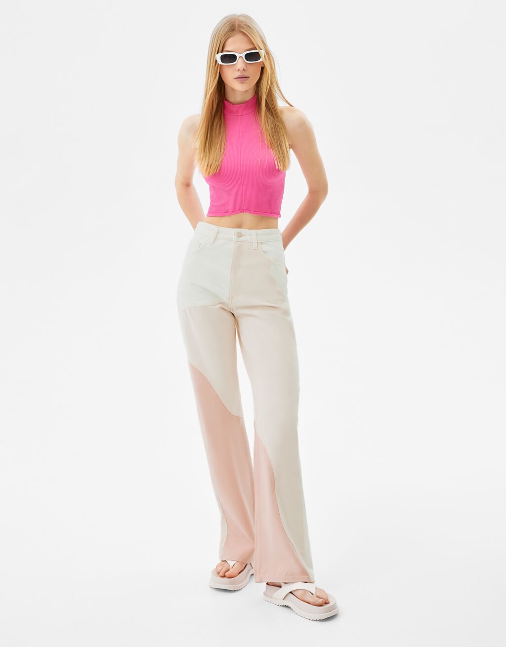 Contrasting paneled ‘90s wide-leg jeans