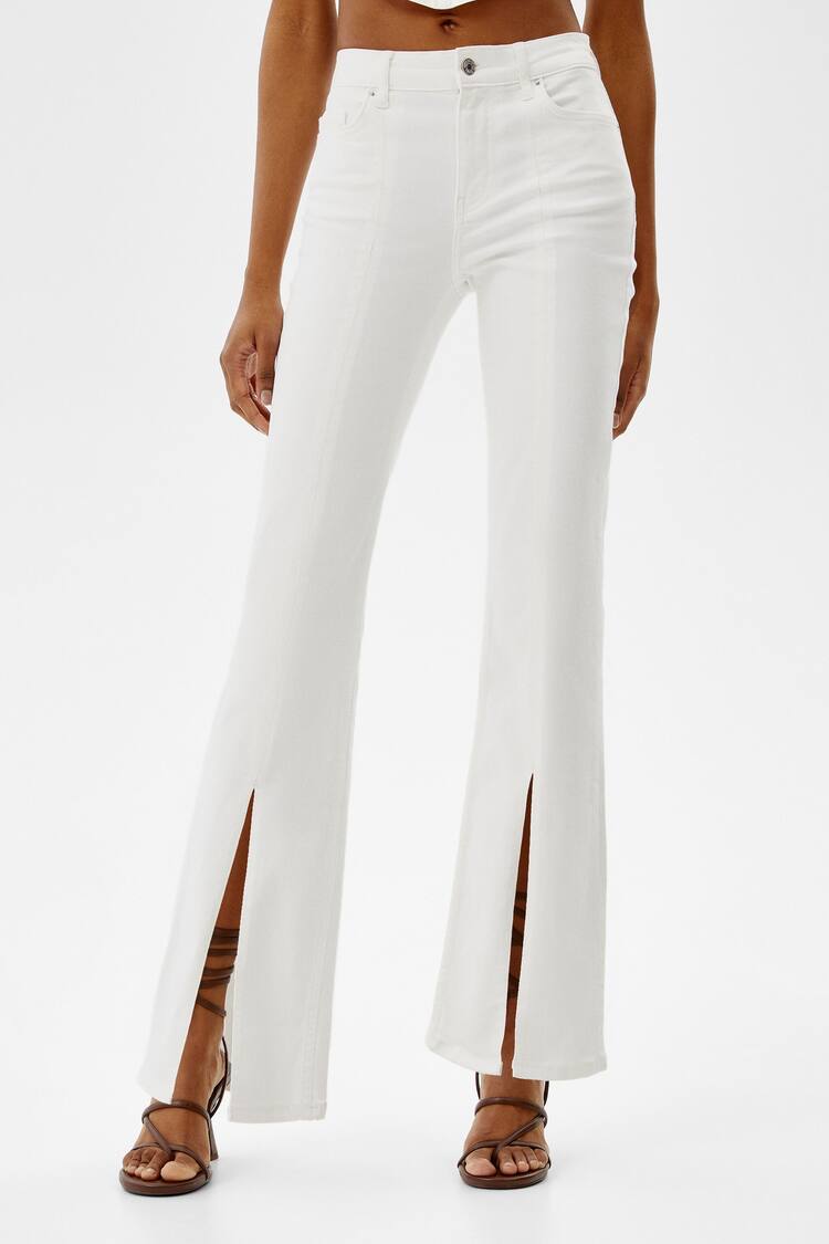 Low-waist flare jeans with front slit