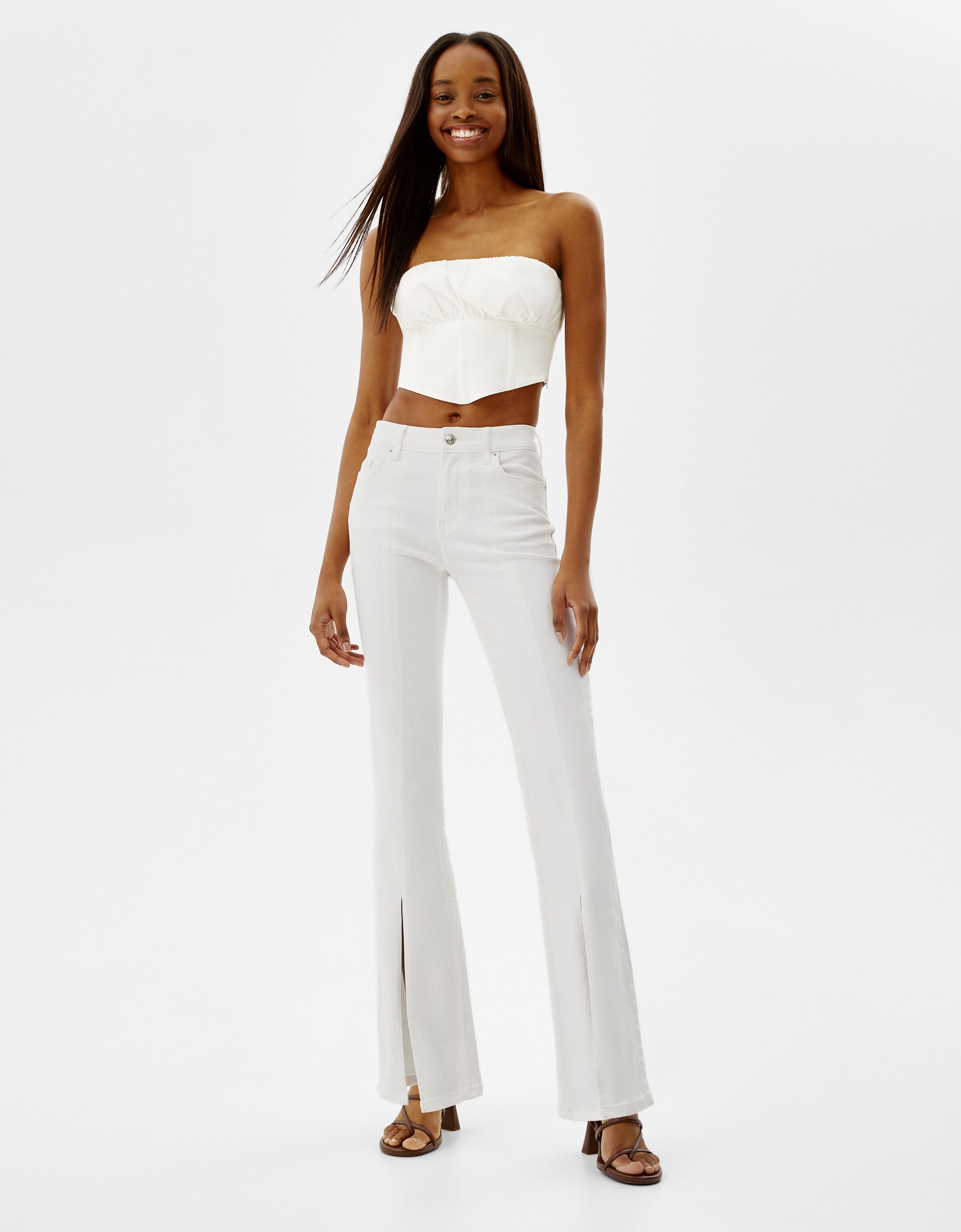 Low-waist flare jeans with front slit 