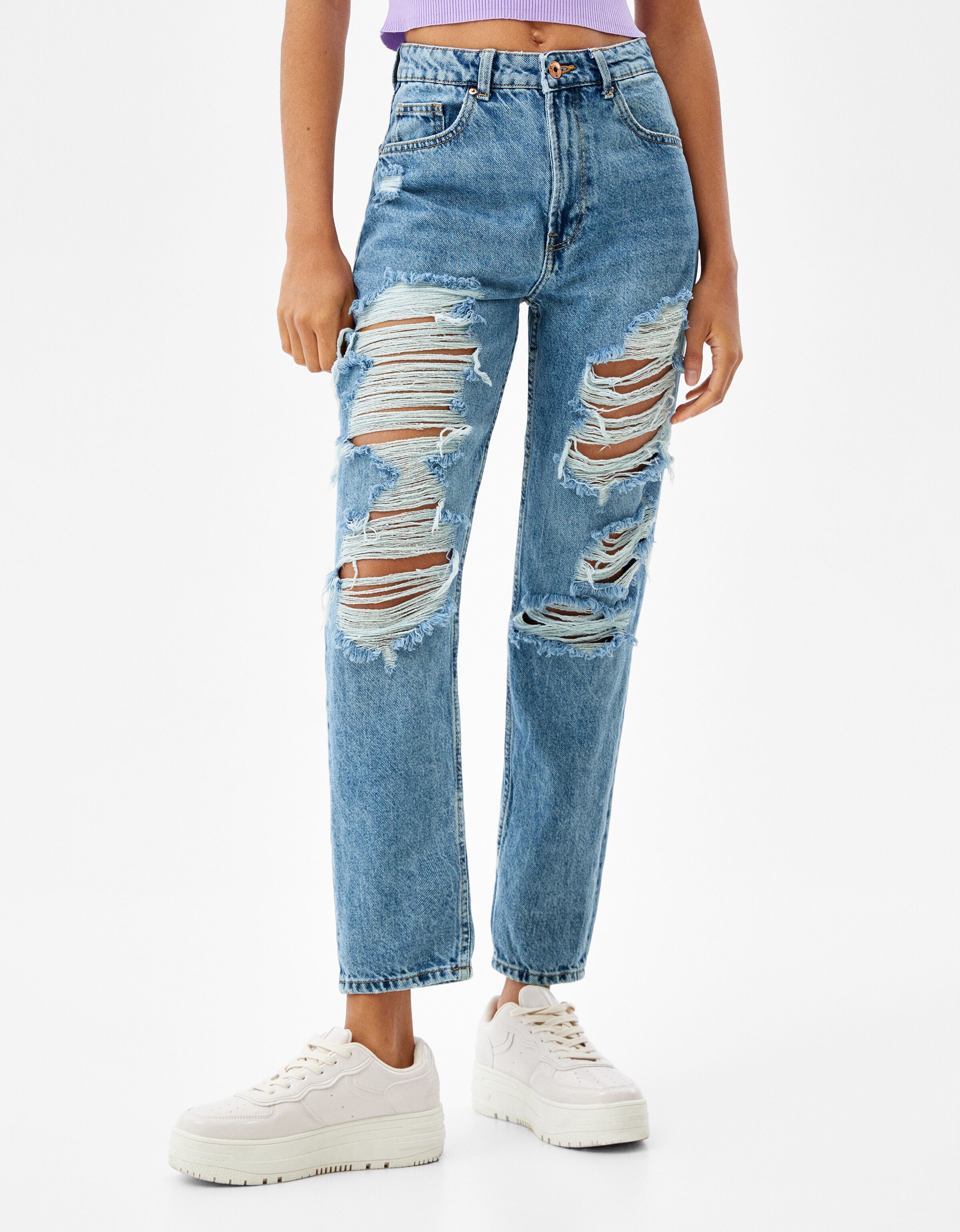 Ripped mom jeans - Woman | Bershka