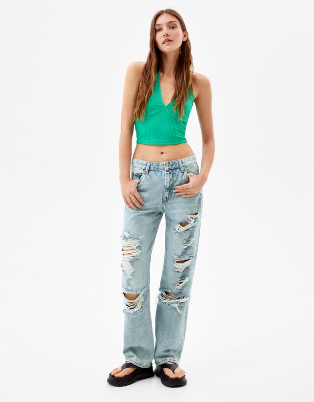Baggy jeans met scheuren - Denim - Dames | Bershka