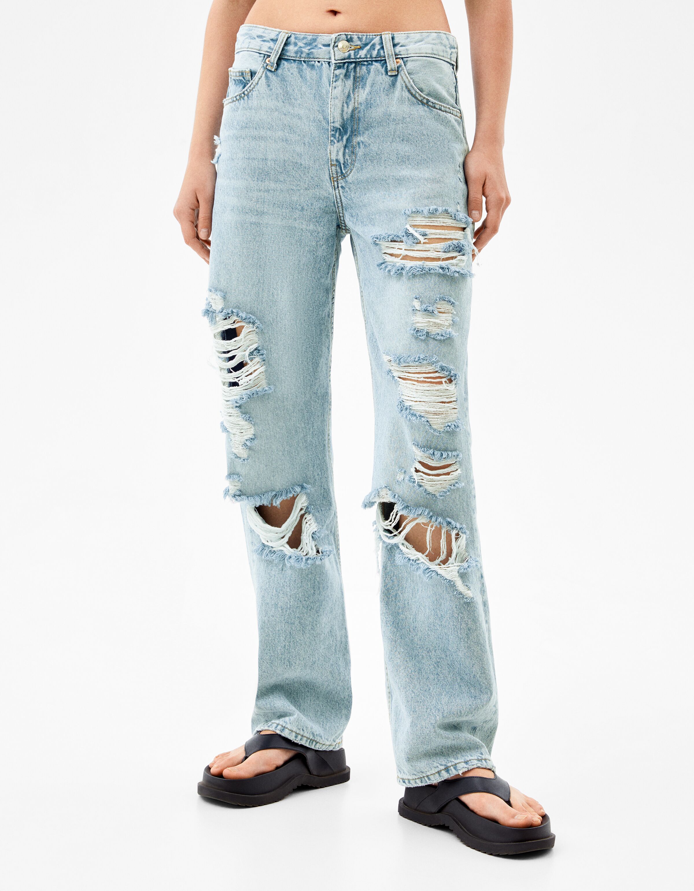 Jeans loose rotos - Mujer | Bershka