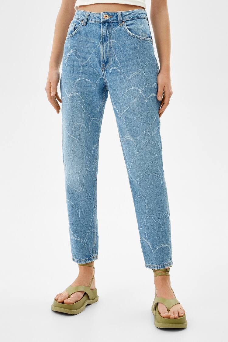 Laser-cut heart mom jeans