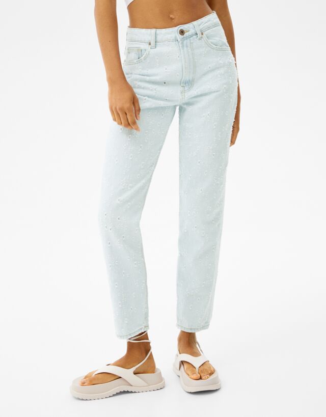 Mom-Jeans mit Lasertextur - Denim - Damen | Bershka