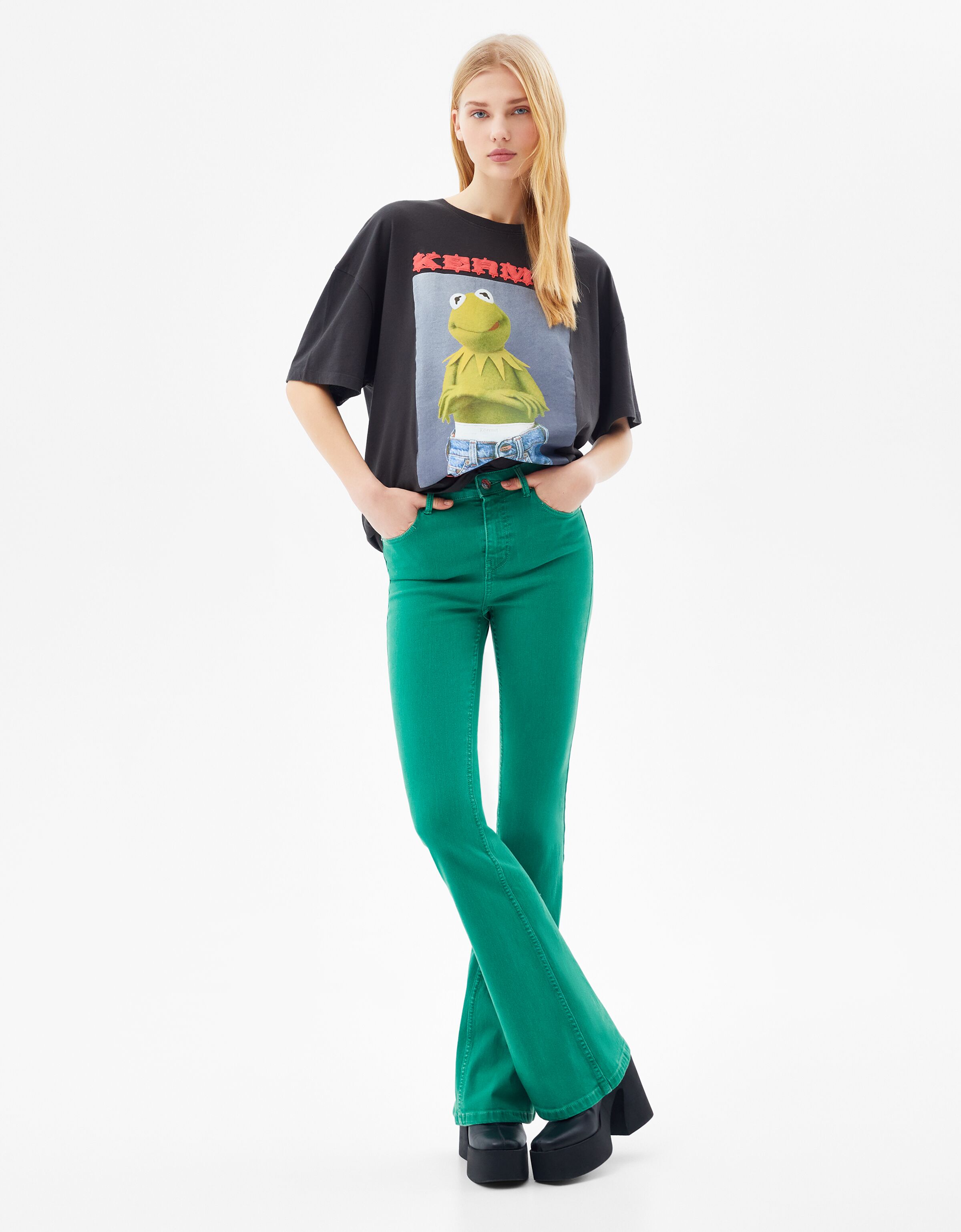 5-pocket flare twill trousers - Woman 