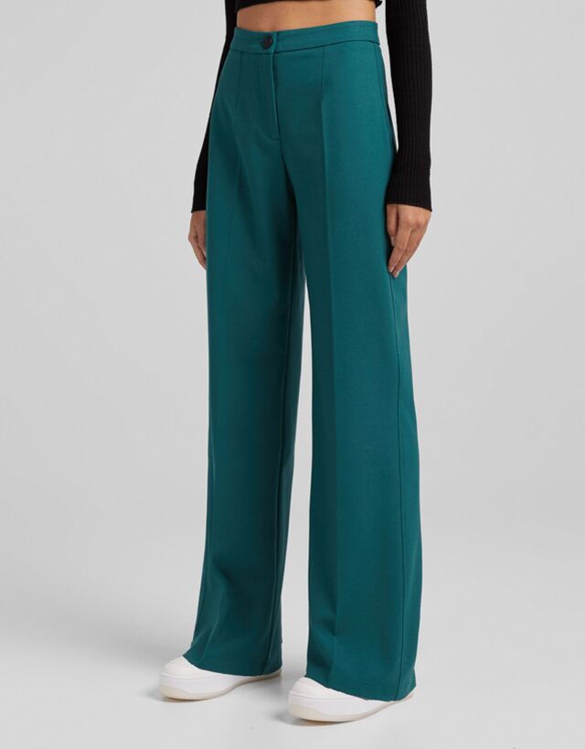 Bershka Pantalon Wide Leg Poche Arriere Femme 34 Bleu Clair - mch-shop