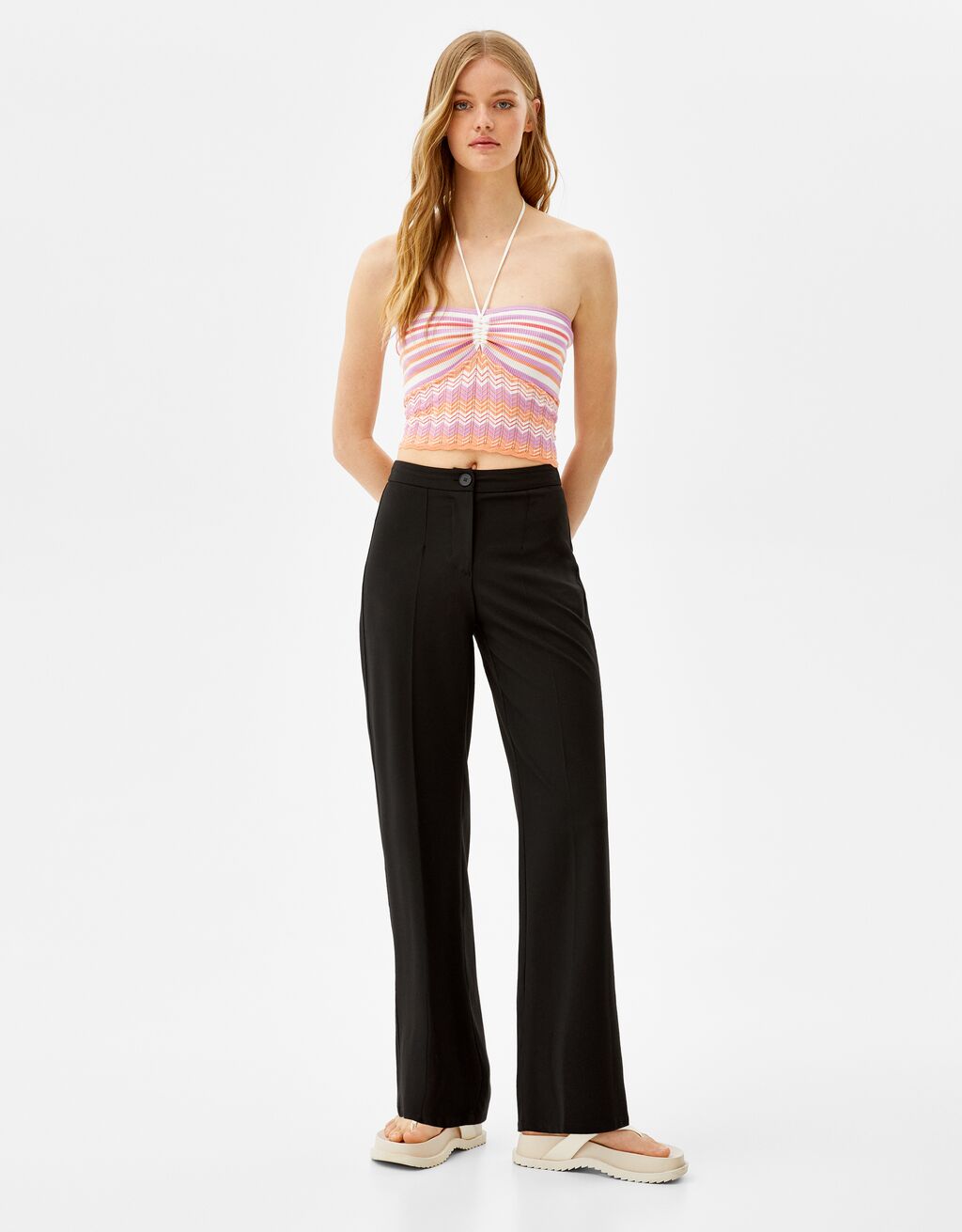 Wide-leg pants with back pocket - Pants 