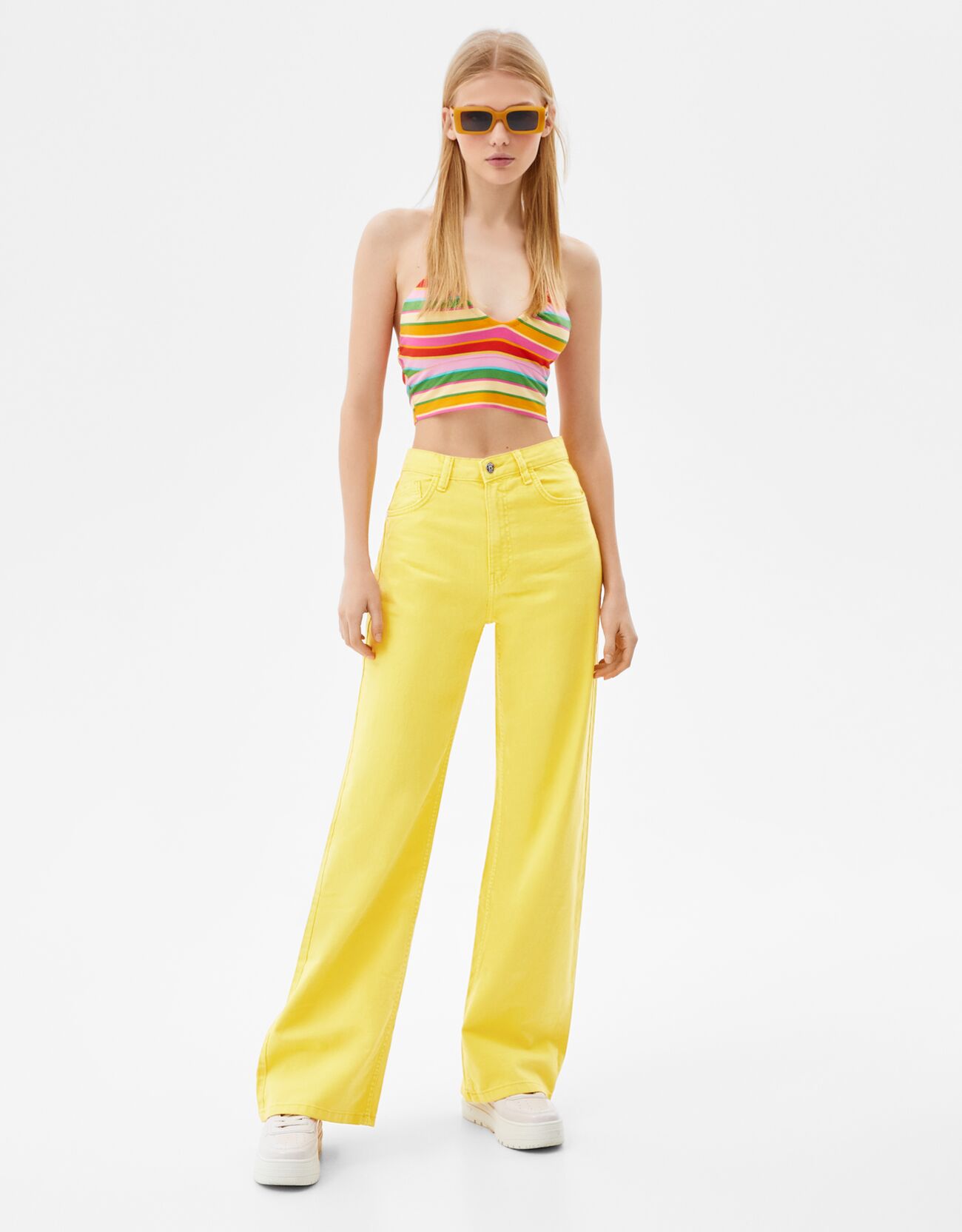 Wide-leg flowy twill pants - Pants 