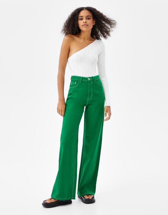 Pantaloni twill wide leg morbidi - Pantaloni - Donna | Bershka